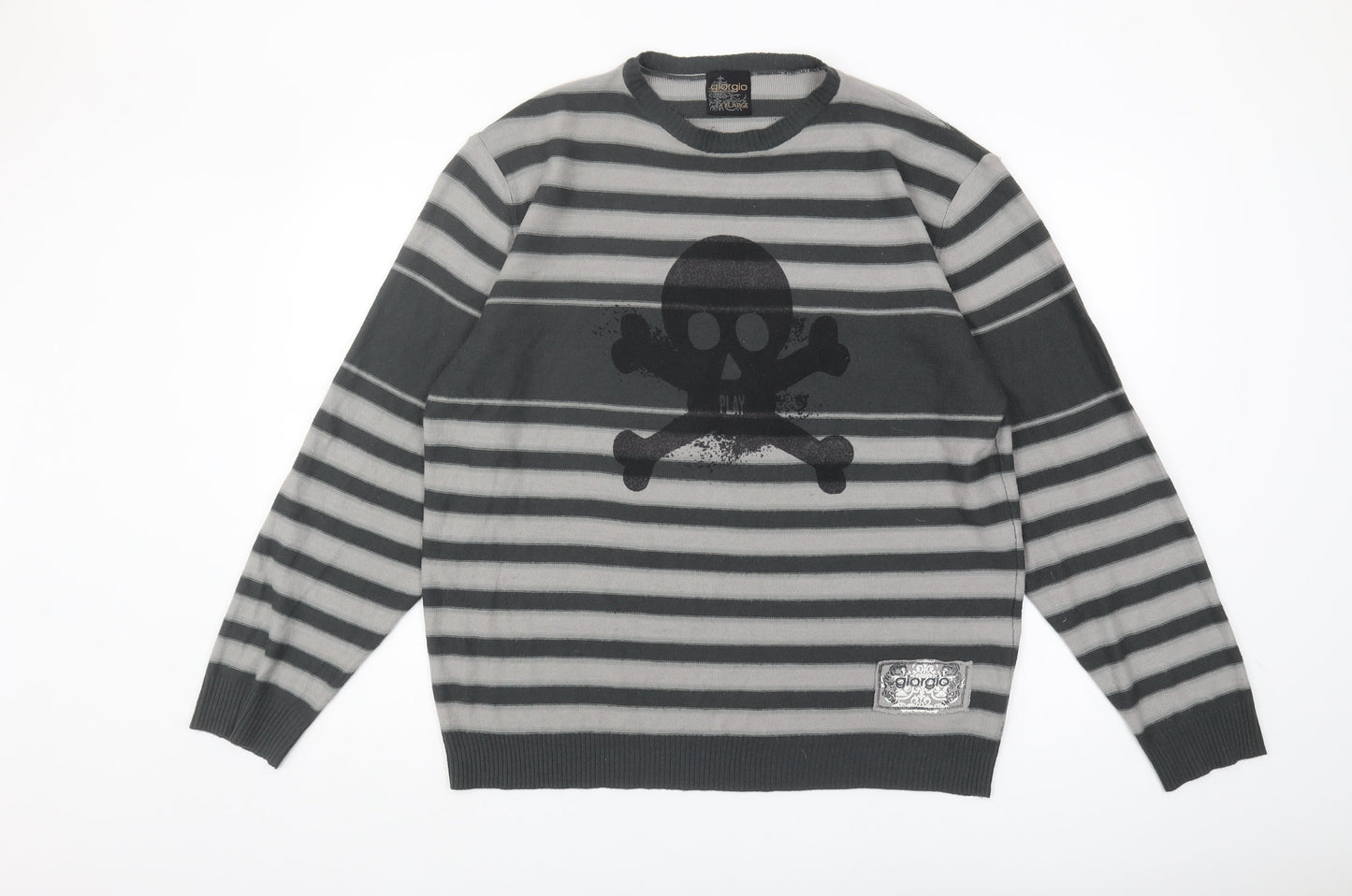 Giorgio Men's XL Grey Striped Pullover Jumper
