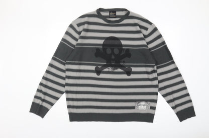 Giorgio Men's XL Grey Striped Pullover Jumper