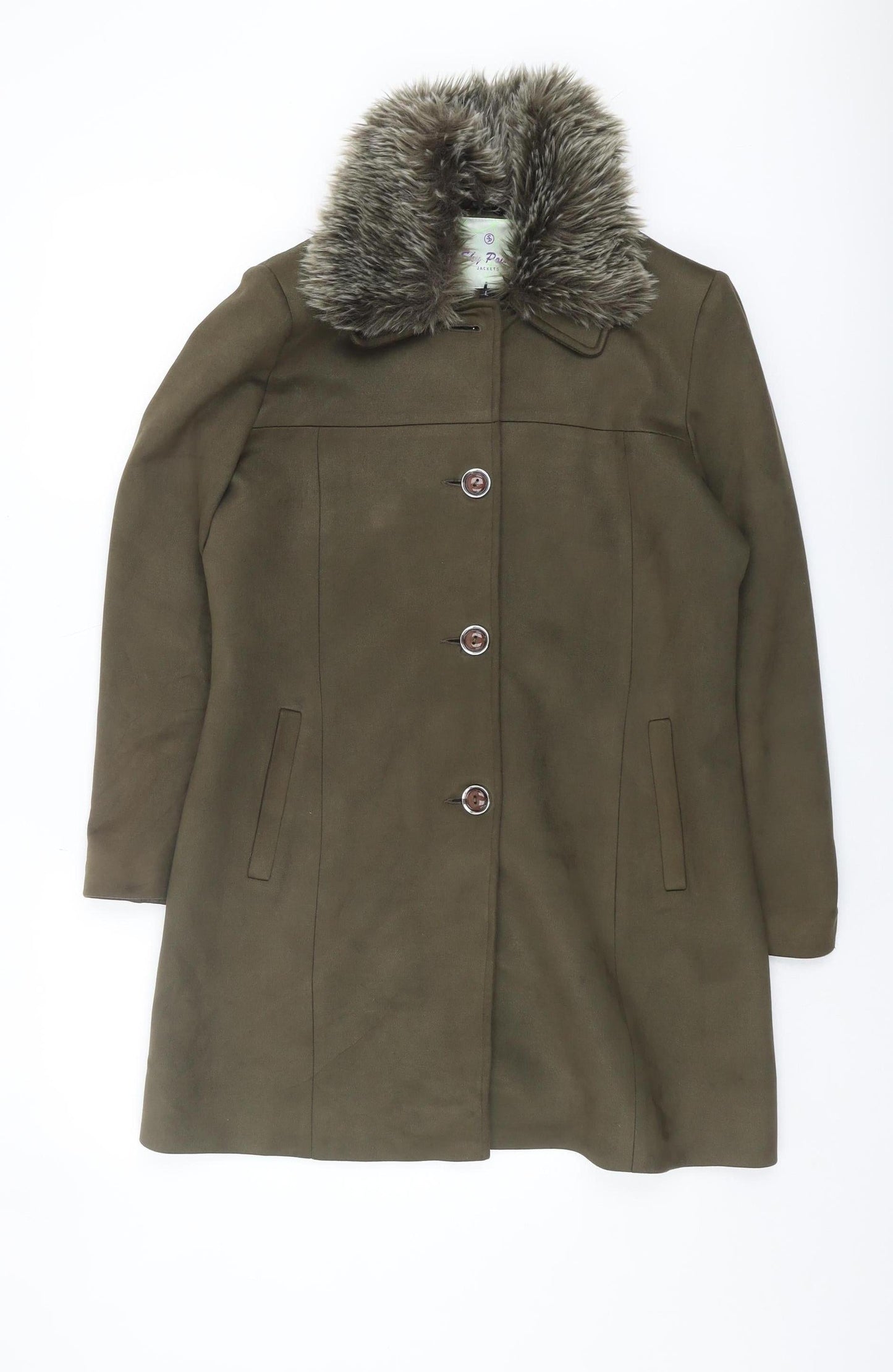 Sky Point Women's Brown Fur Trim Overcoat - L