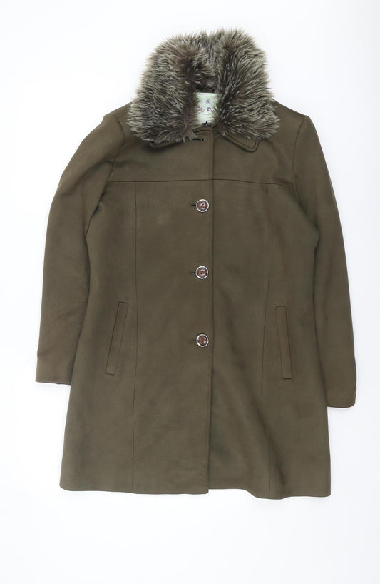 Sky Point Women's Brown Fur Trim Overcoat - L