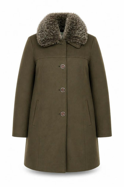 Sky Point Women's Brown Fur Trim Overcoat - L