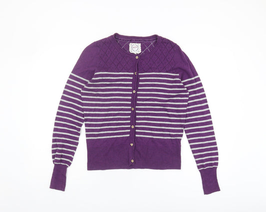 Mantaray Women's Purple Striped Cardigan Size 12