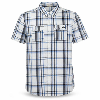 Front view of Lee Cooper Men's Blue XL Plaid Button-Up Shirt