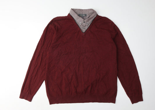Marks and Spencer Men's Red XL V-Neck Pullover Jumper