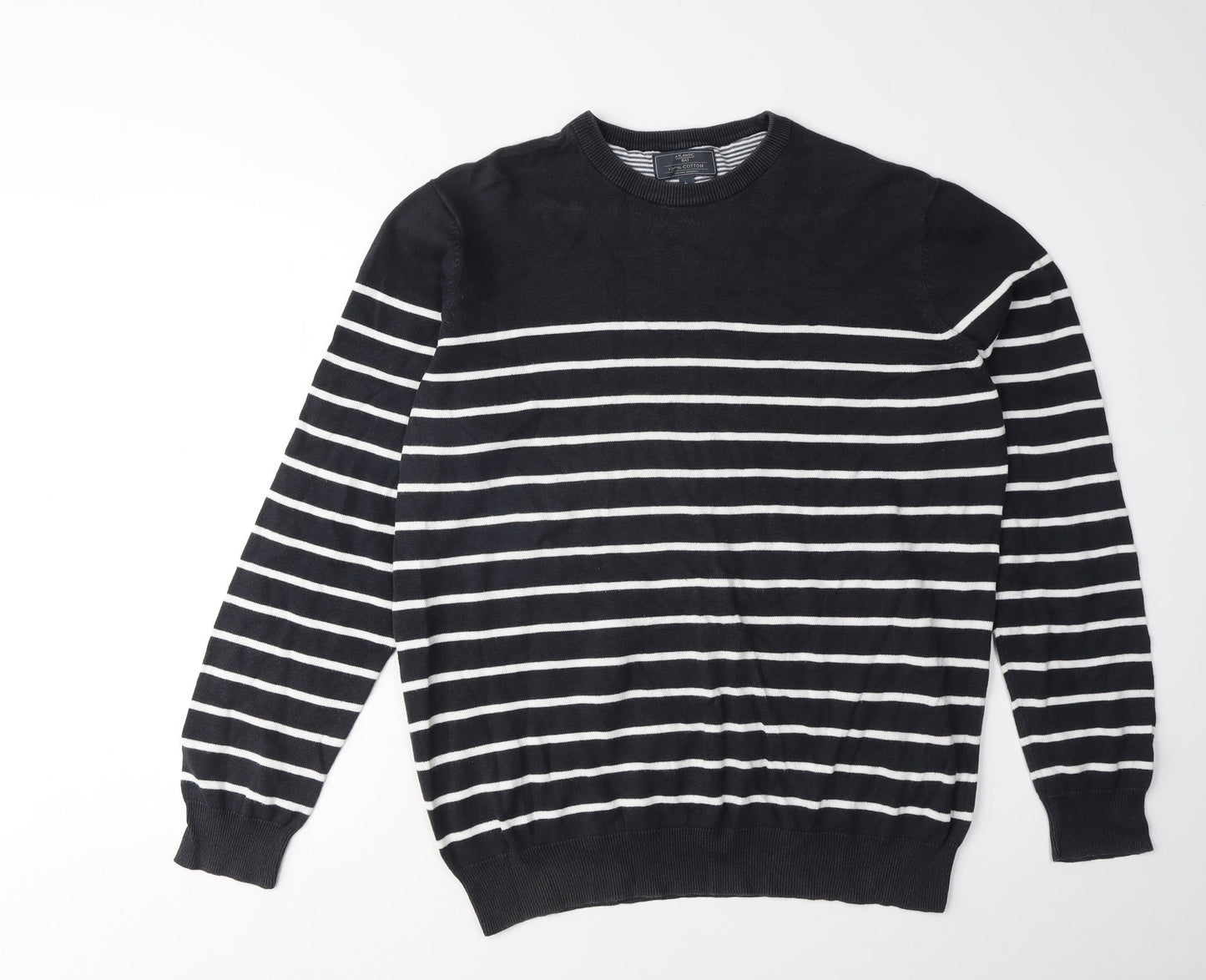 Atlantic Bay Men's Black Striped Pullover Jumper, Size L