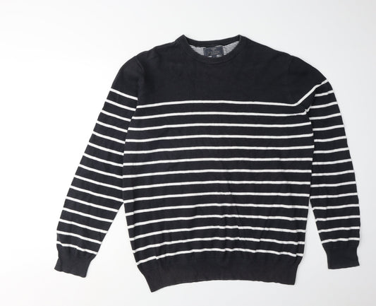 Atlantic Bay Men's Black Striped Pullover Jumper, Size L