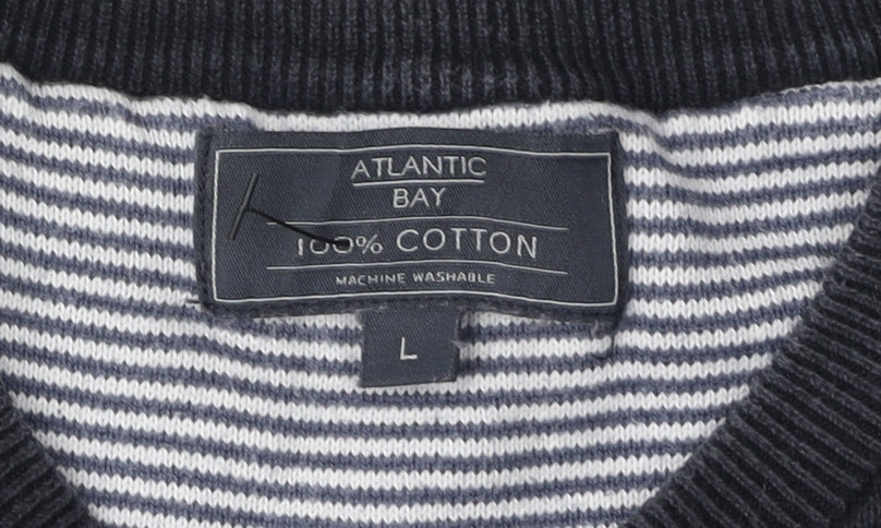 Atlantic Bay Men's Black Striped Pullover Jumper, Size L