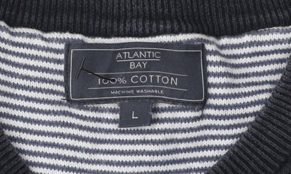 Atlantic Bay Men's Black Striped Pullover Jumper, Size L