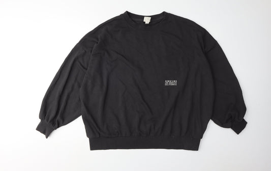 H&M Unisex Black Graphic Print Pullover Sweatshirt L