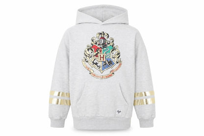 Front view of H&M boys’ grey hoodie 9-10 years pullover with logo design