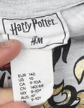 H&M Boys Grey Hoodie 9-10 Years Pullover with Logo Design