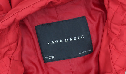 Zara Basic Red Women's Biker Jacket M Quilted Belted