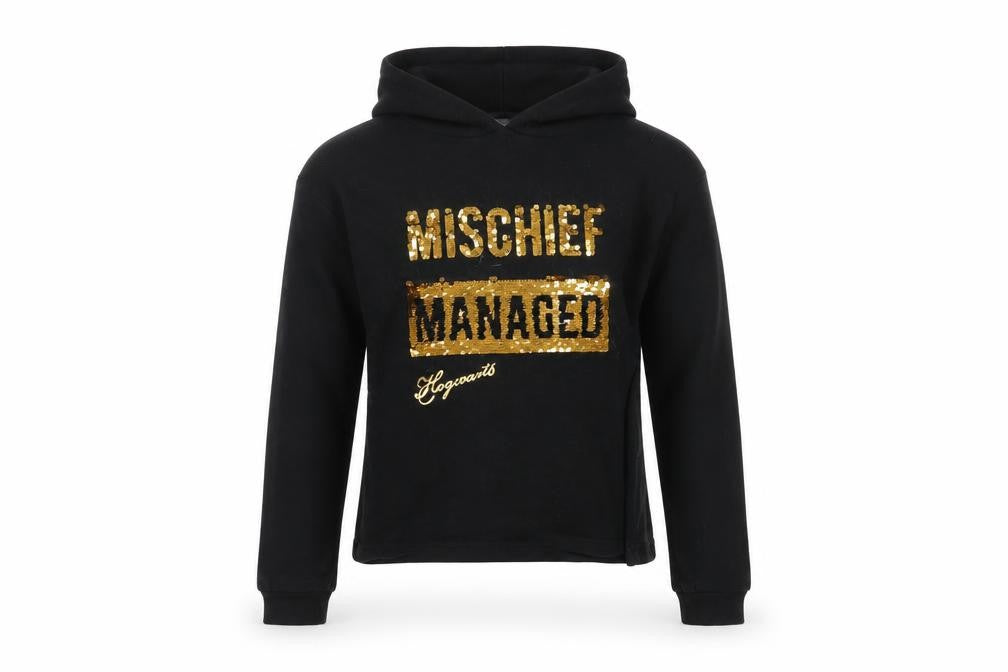 Front view of Harry Potter girls’ black sequin hoodie 11-12 years - magic pullover