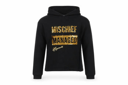 Front view of Harry Potter girls’ black sequin hoodie 11-12 years - magic pullover