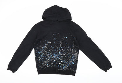 H&M Boys Black Hoodie 11-12 Years Graphic Print Cotton
