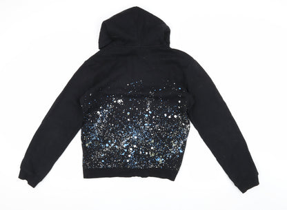 H&M Boys Black Hoodie 11-12 Years Graphic Print Cotton