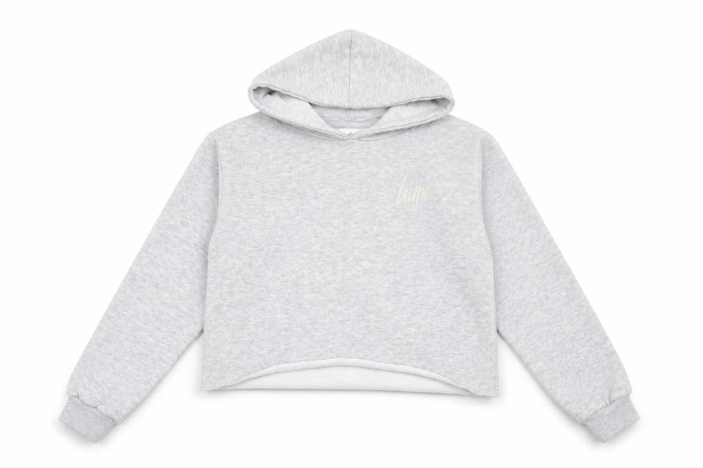 Front view of Hype girls’ grey cotton hoodie pullover, 13 years, hooded casual