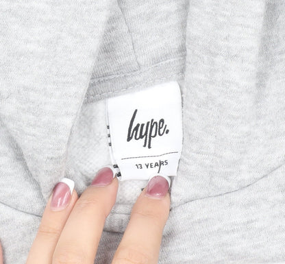 Hype Girls Grey Cotton Hoodie Pullover, 13 Years, Hooded Casual