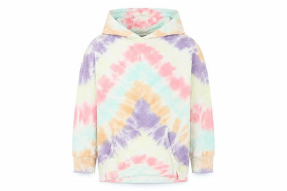 Front view of Next girls’ multicoloured pullover tie-dye hoodie, size 9, years
