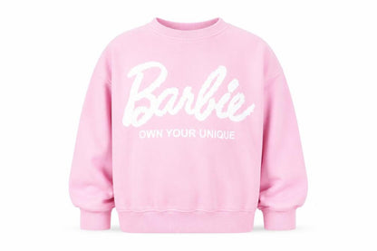 Front view of Zara girls’ pink barbie pullover sweatshirt 9-10 years