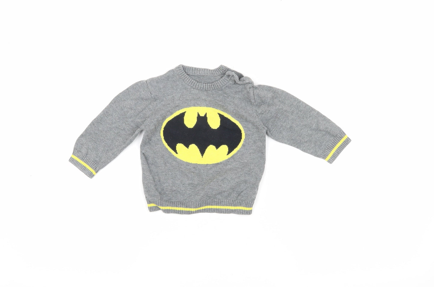 Batman Boys Grey 6-9M Superhero Jumper with Button Closure