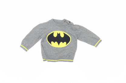 Batman Boys Grey 6-9M Superhero Jumper with Button Closure