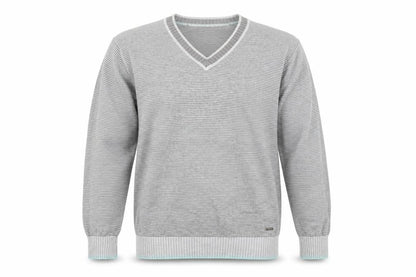 Melka Men's Grey V-Neck Stripe Pullover Jumper M