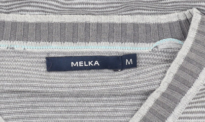 Melka Men's Grey V-Neck Stripe Pullover Jumper M