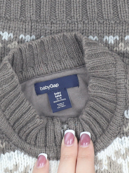 Gap Unisex Baby Toddler Brown Fair Isle Puffer Jacket 12-18M