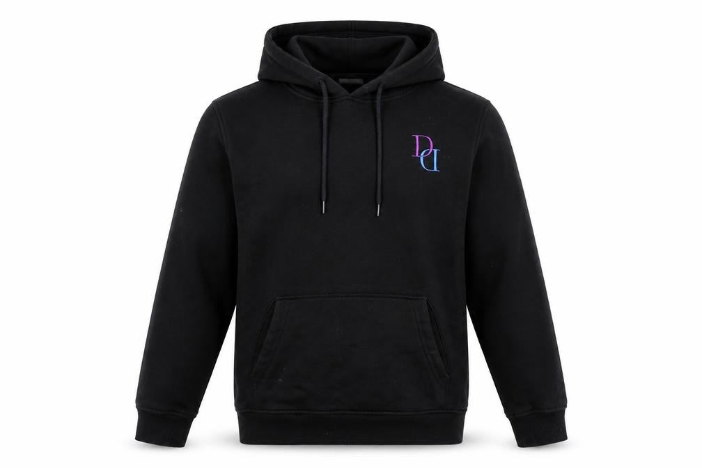 Front view of Dreams unisex black butterfly hoodie s