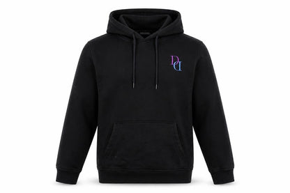 Front view of Dreams unisex black butterfly hoodie s