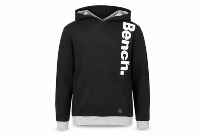 Front view of Bench boys’ black pullover hoodie with logo, size 13, years