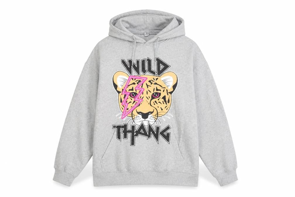 Front view of Shok Activewear unisex grey graphic pullover hoodie l