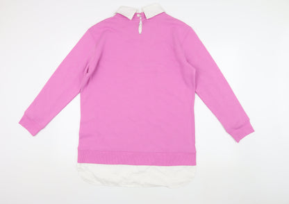 Threadbare Women's Pink Collared Pullover Sweatshirt M