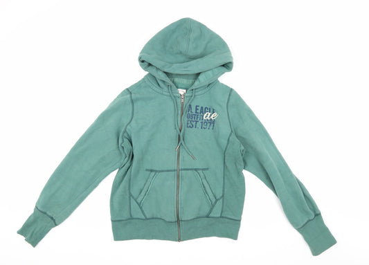 American Eagle Men's Green Hooded Jacket L