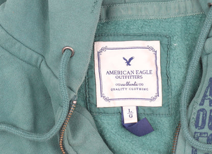 American Eagle Men's Green Hooded Jacket L
