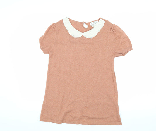 Next Women Brown Collared Short Sleeve Beaded Top Size 10