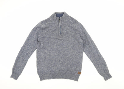 Threadbare Men's Blue 1/4 Zip Knit Sweatshirt M