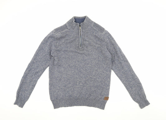 Threadbare Men's Blue 1/4 Zip Knit Sweatshirt M