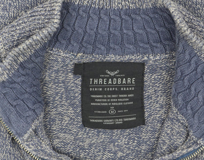 Threadbare Men's Blue 1/4 Zip Knit Sweatshirt M