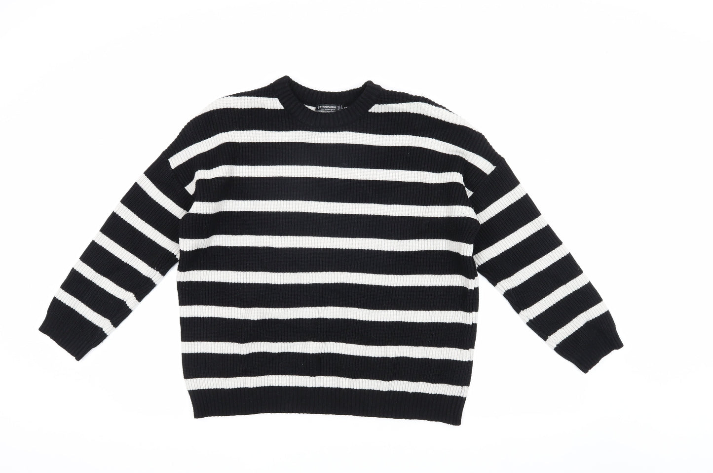 Stradivarius Women's Black Striped Crew Neck Pullover Jumper S