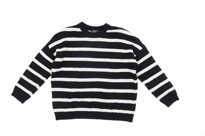 Stradivarius Women's Black Striped Crew Neck Pullover Jumper S
