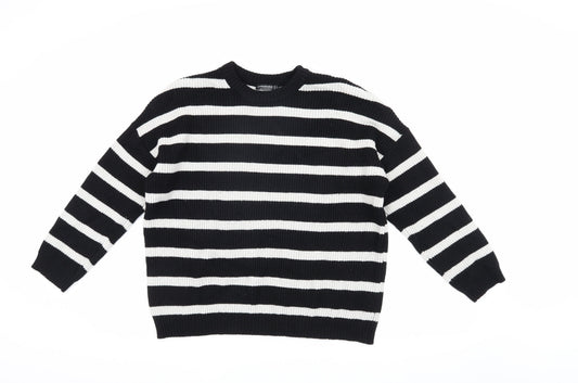 Stradivarius Women's Black Striped Crew Neck Pullover Jumper S