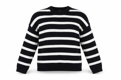 Stradivarius Women's Black Striped Crew Neck Pullover Jumper S