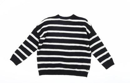 Stradivarius Women's Black Striped Crew Neck Pullover Jumper S
