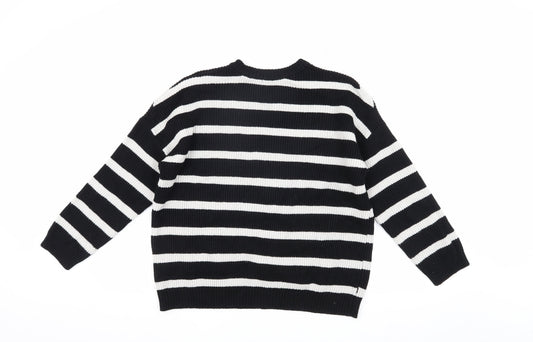 Stradivarius Women's Black Striped Crew Neck Pullover Jumper S