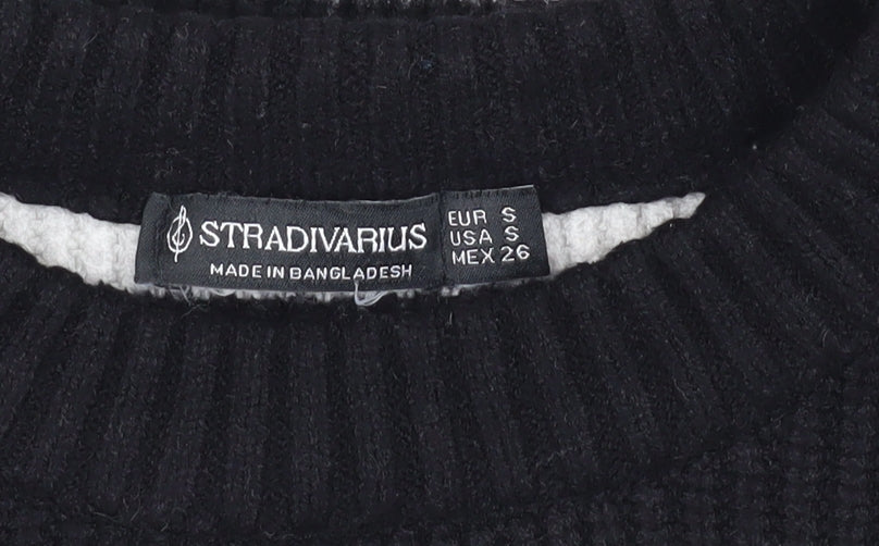 Stradivarius Women's Black Striped Crew Neck Pullover Jumper S