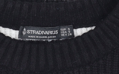 Stradivarius Women's Black Striped Crew Neck Pullover Jumper S