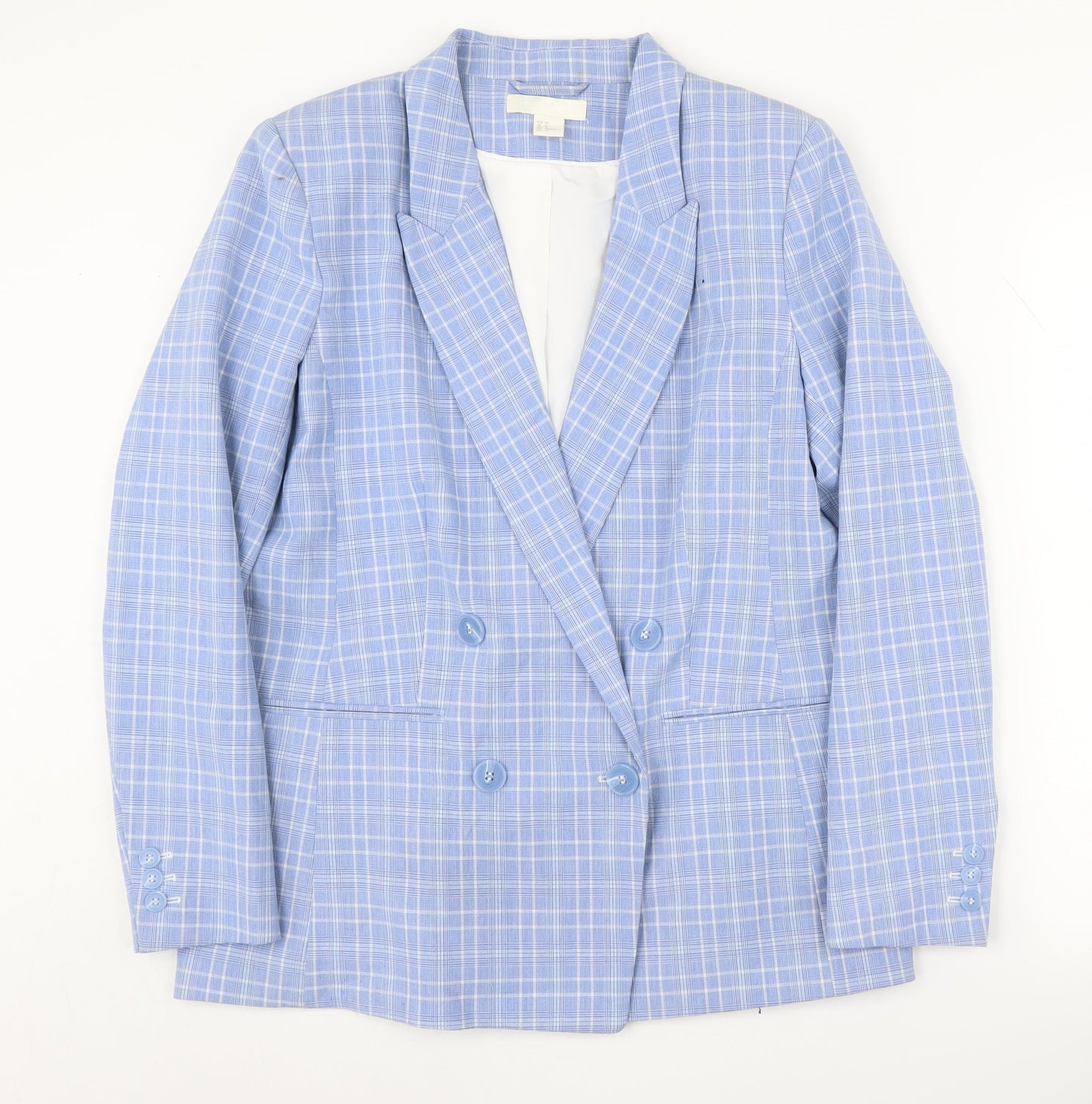 H&M Women's Blue Check Blazer Size 12