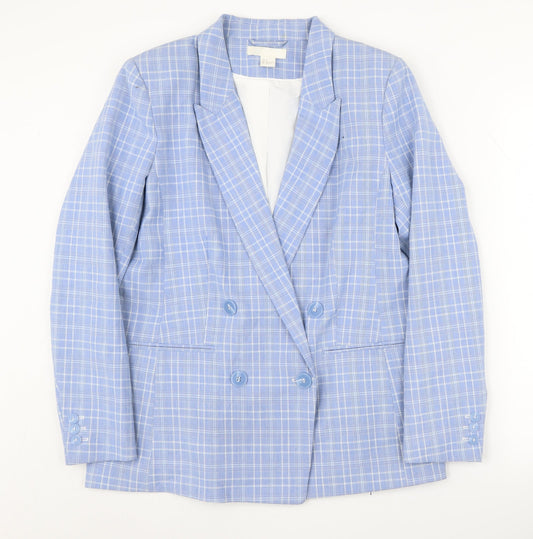 H&M Women's Blue Check Blazer Size 12